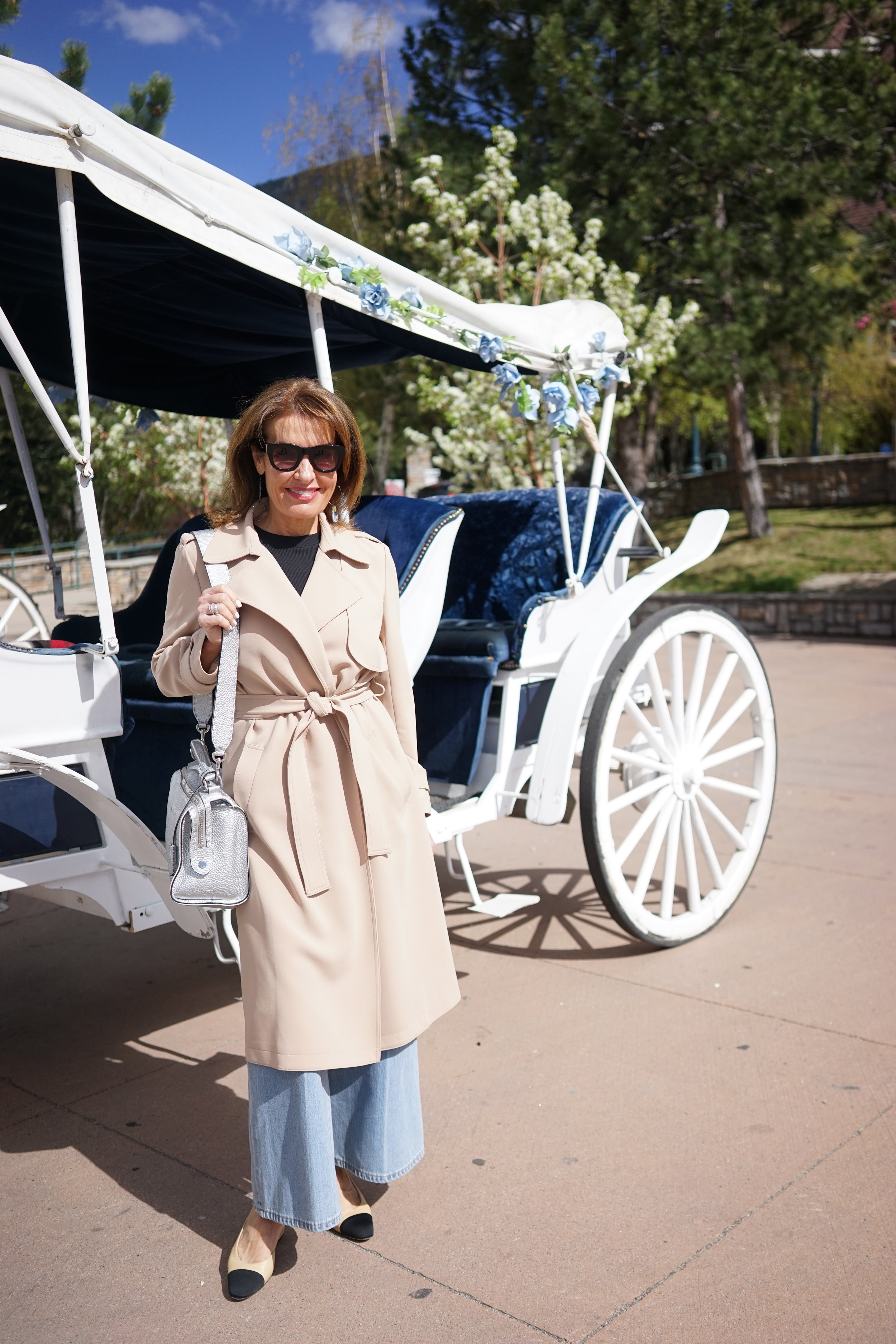 Theory Trench Coat and T- shirt, Marc Jacobs Jeans, Chanel Shoes, Earrings from Earth's Spirits, Fendi Bag, Celine Sunnies.