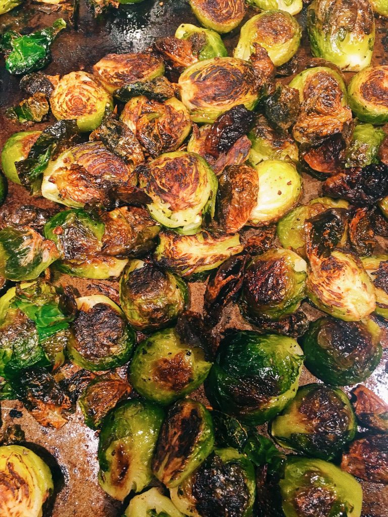 Roasted Brussel Sprouts with Walnuts and Pomegranate Molasses.