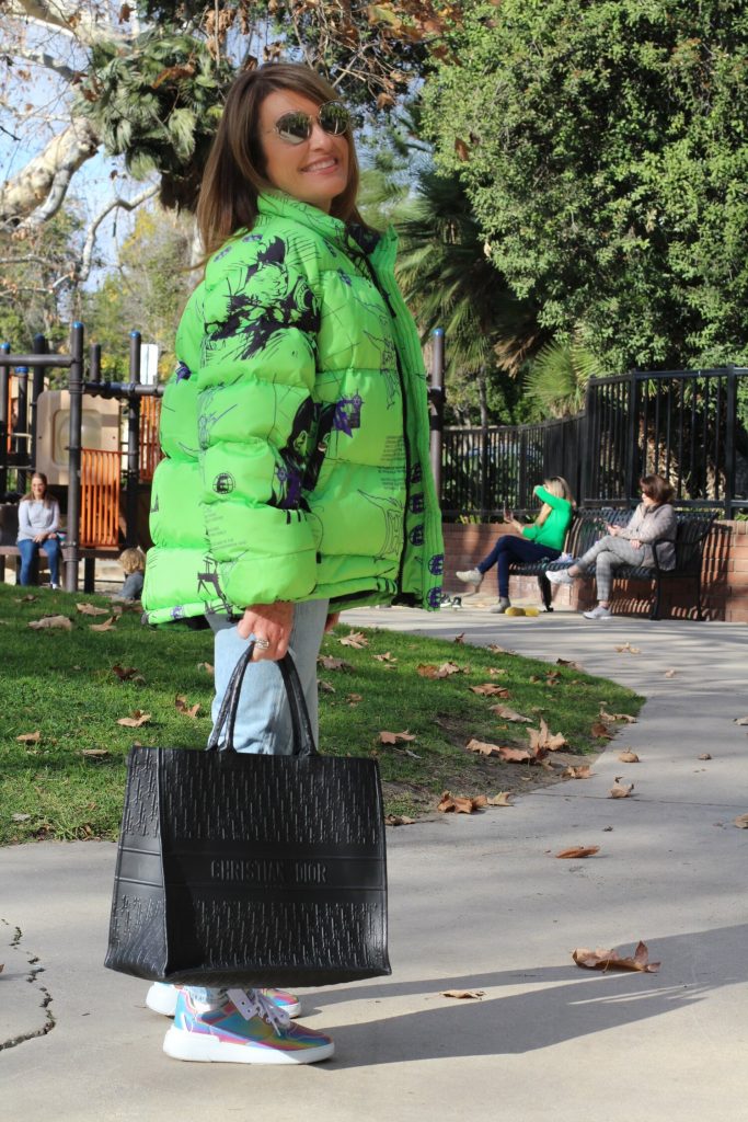 CYD Urban Puffer, A.L.C. Top, Agolde Jeans, Givenchy Sneakers, Dior Book Tote, Sydney Evans Earrings, City Beauty Lip Gloss (Use Fabulesley 10% Discount Code at Checkout).