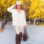 Filuhats Hat, Co Sweater, Joie Tank, AG Jeans , Gianvito Rossi Boots, Celine Handbag, Calypso St. Barth Necklaces, Stone and Leaf.