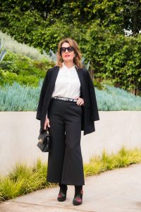 Maje Jacket, Blouse, and Pants, Cabi Belt, Laurence Dacade Boots, Balenciaga Bag, Celine Sunglasses.