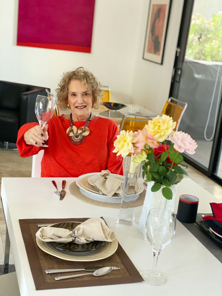 MY FABULOUS MOTHER IRENE TOASTING LIFE WITH A JOIE DE VIVRE THAT IS BOTH INSPIRING AND ENVIABLE!