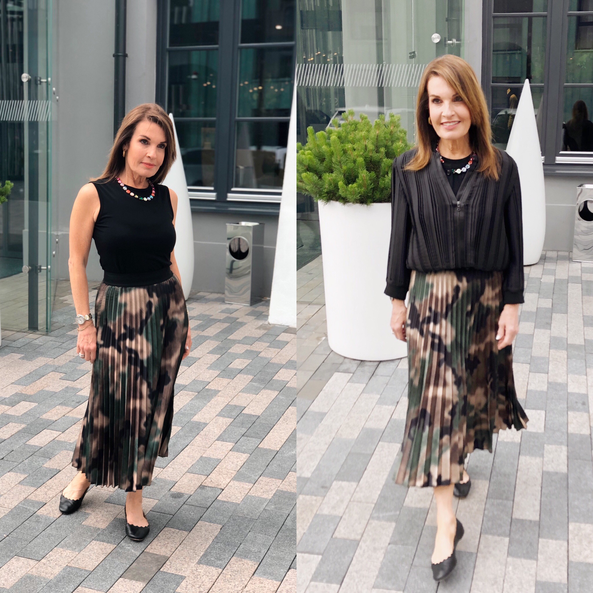  Another fabulous pleated skirt by A World Curated, Comrags top, Cathy Belzberg necklace, Victoria Beckham bomber jacket, Chloe flats( linked above) 