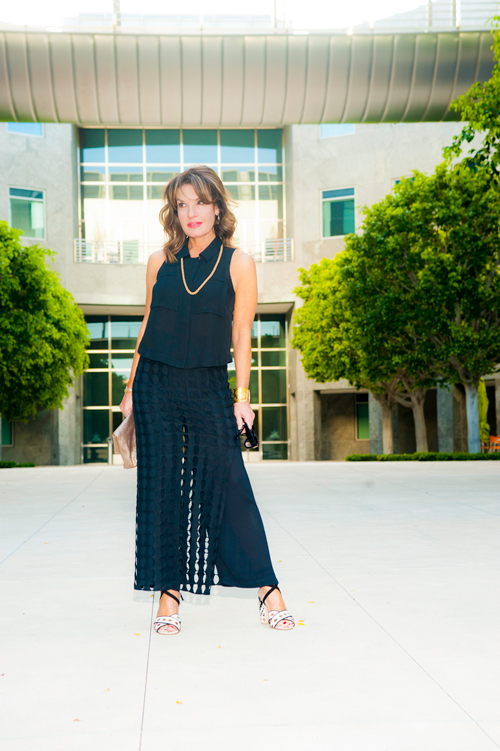 Theory Top, Peter Cohen Pants and Awake Skirt (Available at Savannah Santa Monica), My Grandmother's Necklace, Gianvito Rossi Sandals, Mulberry Clutch.