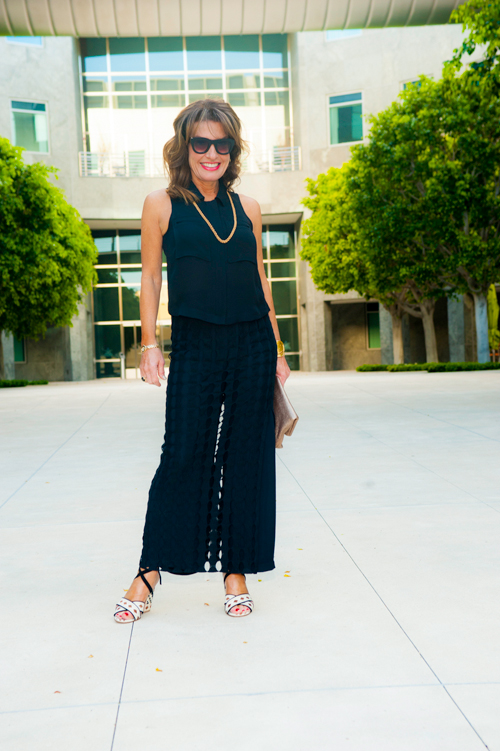 Theory Top, Peter Cohen Pants and Awake Skirt (Available at Savannah Santa Monica), My Grandmother's Necklace, Gianvito Rossi Sandals, Mulberry Clutch.