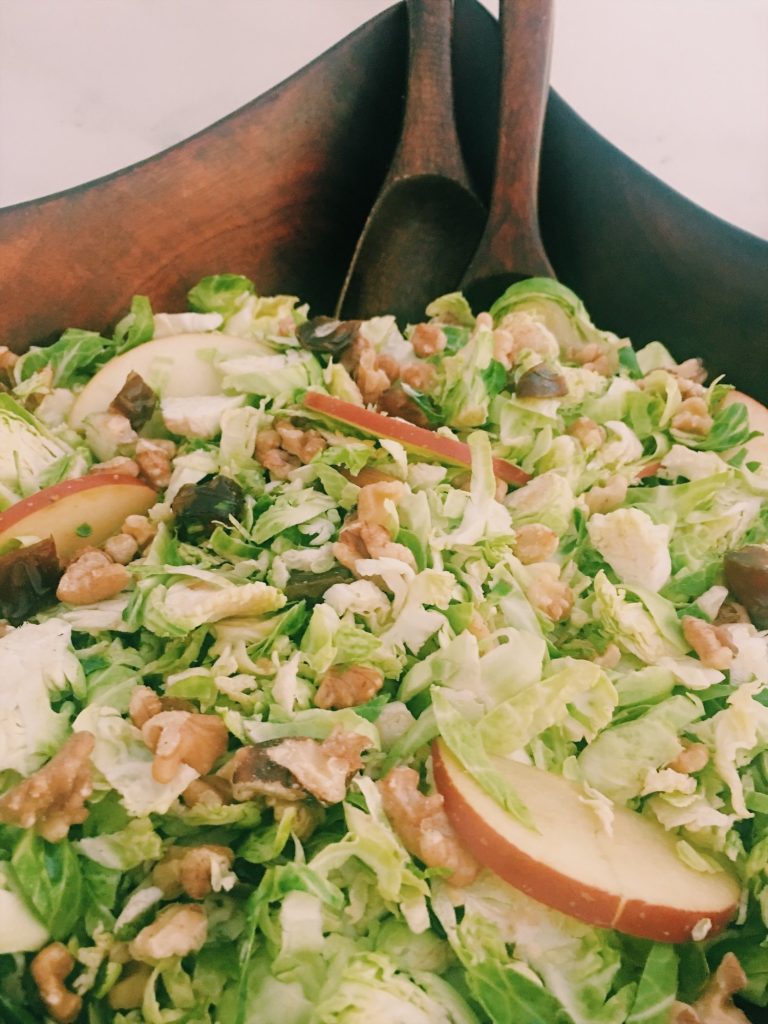 Brussel Sprouts Salad with Apples, Dates and Walnuts