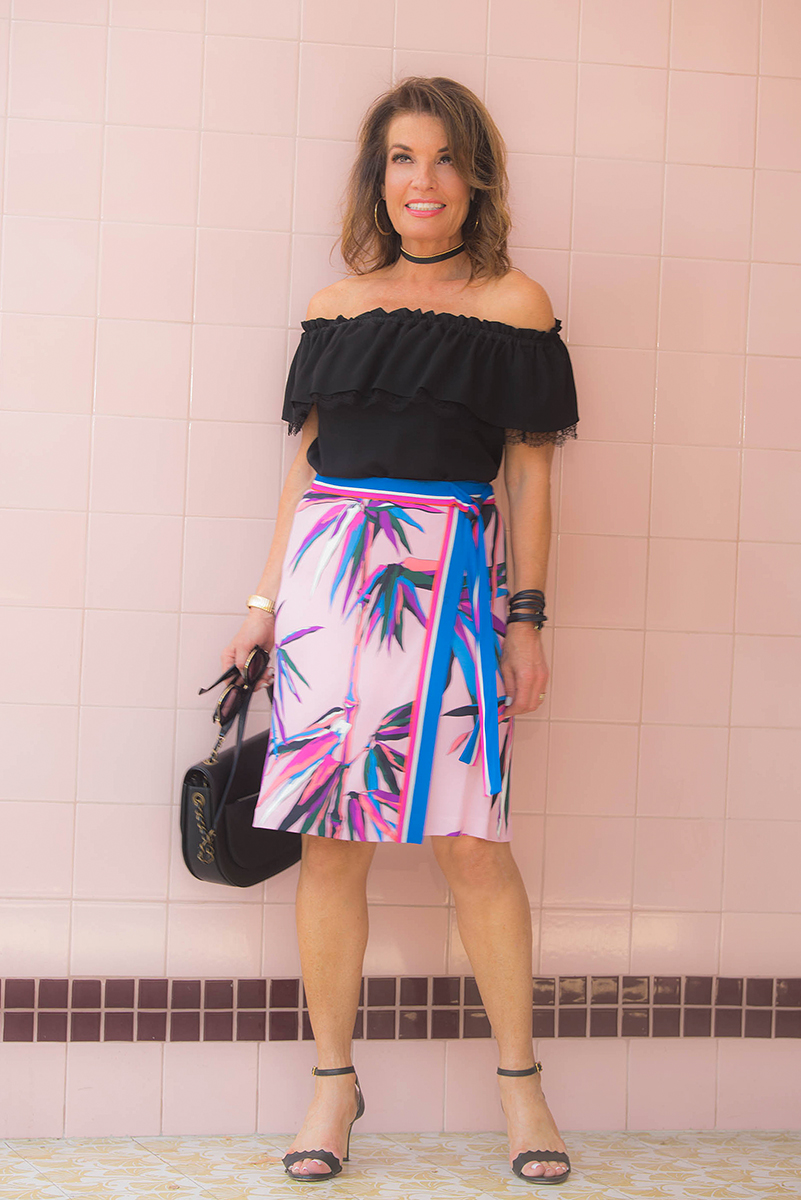 Michael Kors Top, Pucci Skirt, Chanel Bag, Chloe Sandals, Celine Sunglasses, Robin Terman Chokers.