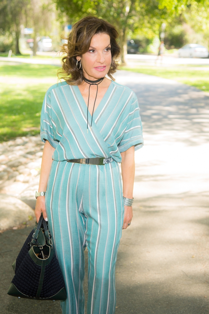 Maje Jumpsuit, B-Low The Belt Belt, Gianvanito Rossi Heels, Caroline Di Marchi Handbag, Miu Miu Sunglasses, Robin Terman Tie Choker, John Hardy Earrings.