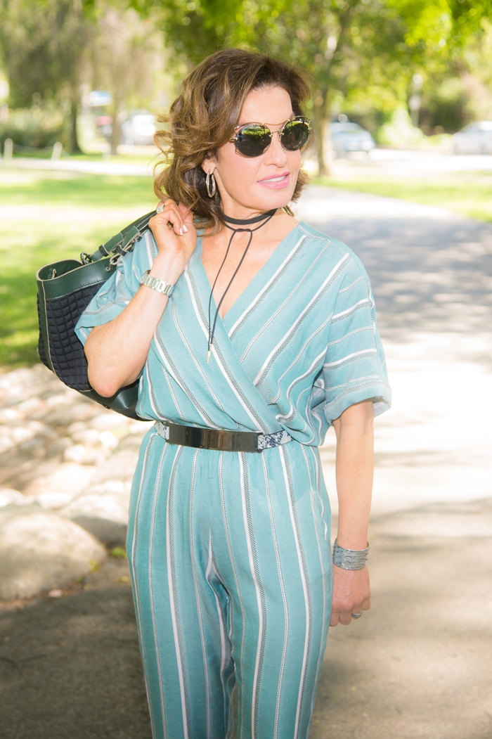 Maje Jumpsuit, B-Low The Belt Belt, Gianvanito Rossi Heels, Caroline Di Marchi Handbag, Miu Miu Sunglasses, Robin Terman Tie Choker, John Hardy Earrings.