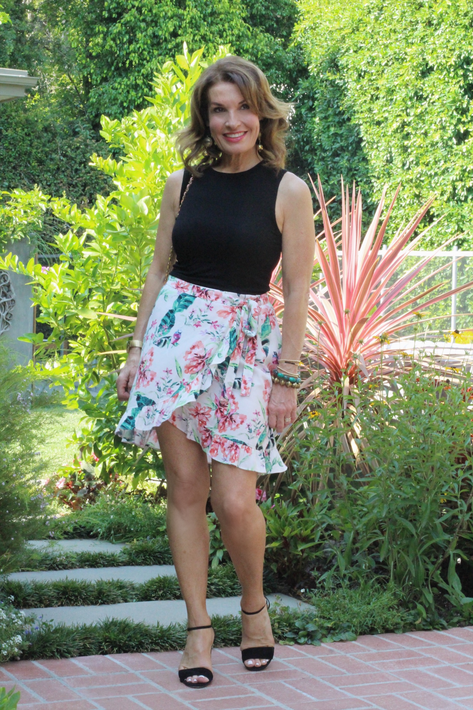 Michael Stars Top, Sanctuary Skirt, YSL Handbag, Aquazzura Heels, Oliver Peoples Sunglasses, Vintage Earrings, Hamilton Watch, Robin Terman Small Beaded Gold Bracelets.