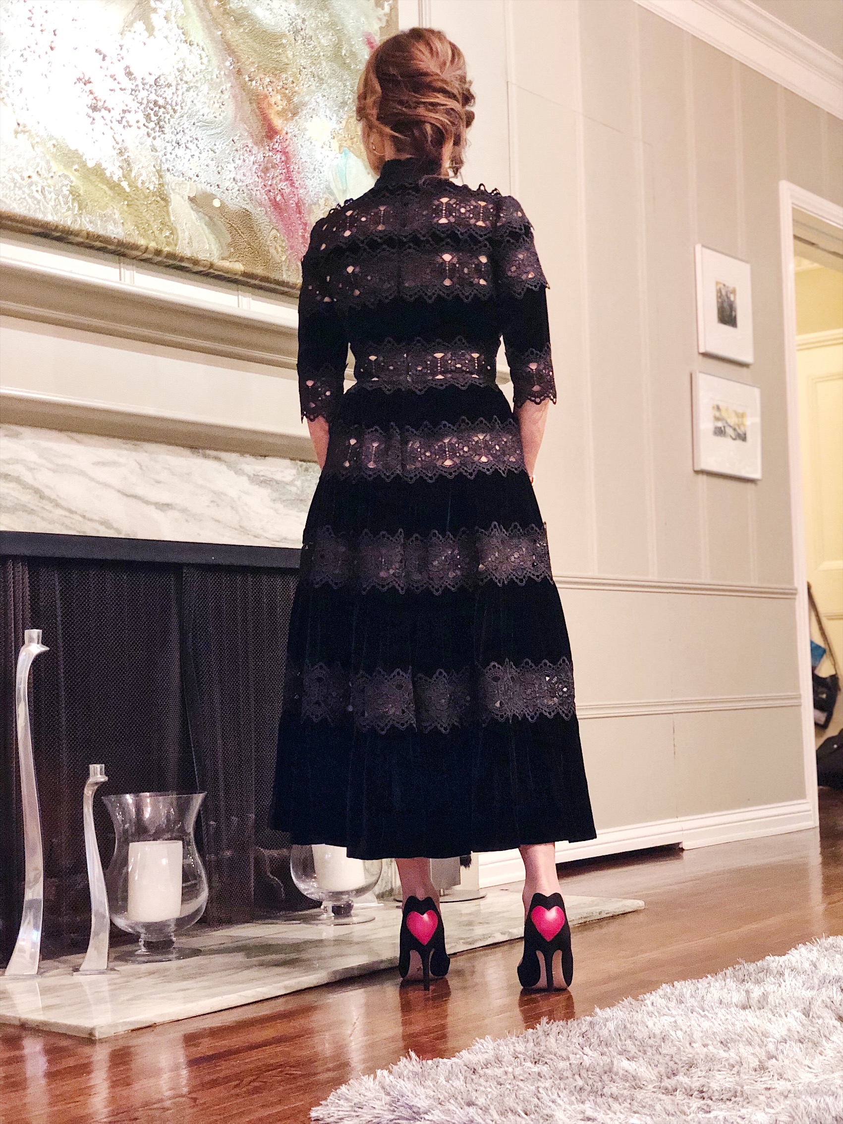 Costarellos Dress, Dior Shoes, YSL Vintage Bracelet, Jemma Wynne Earrings.