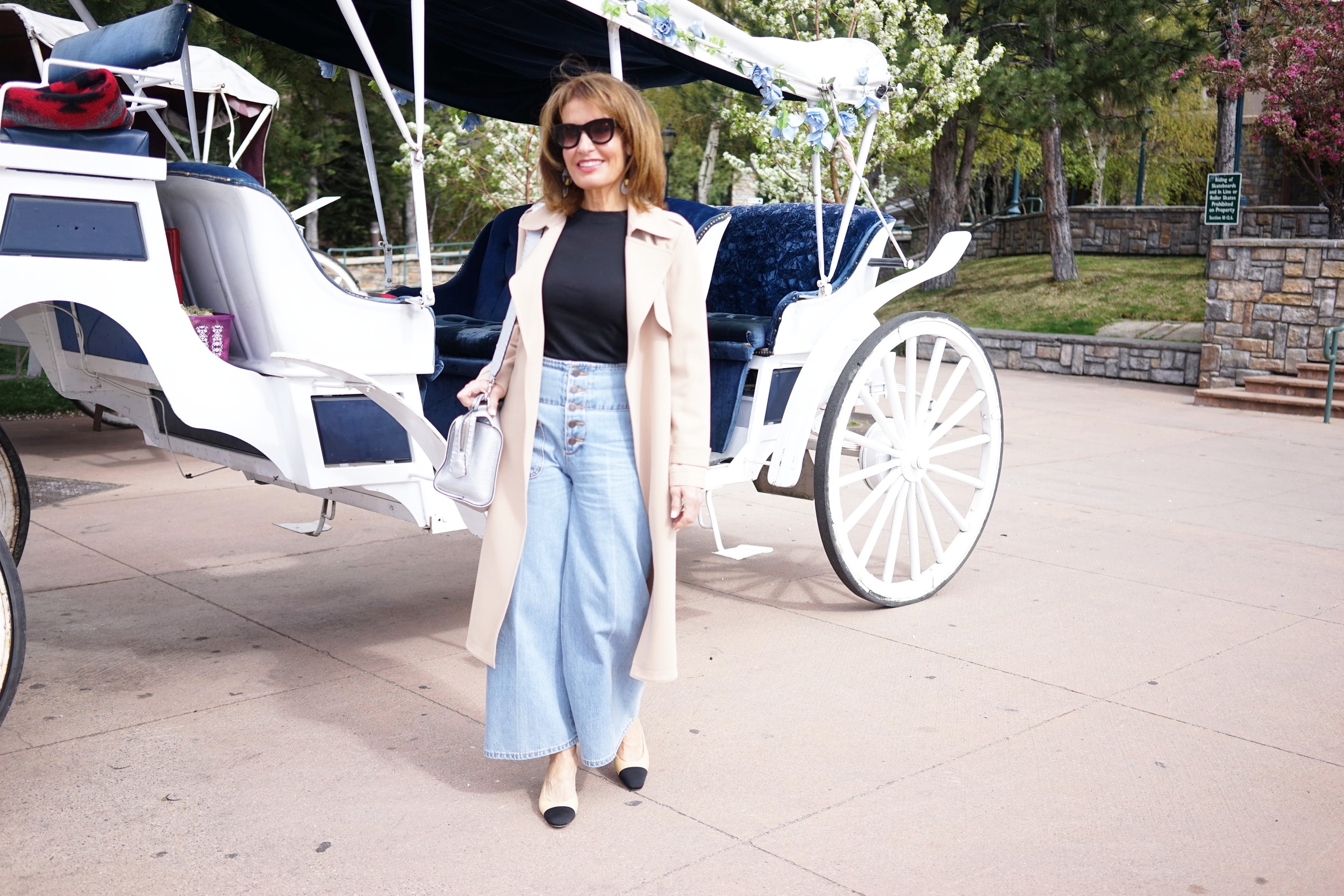 Theory Trench Coat and T- shirt, Marc Jacobs Jeans, Chanel Shoes, Earrings from Earth's Spirits, Fendi Bag, Celine Sunnies.