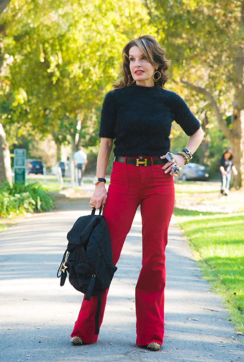 Alice and Olivia Wide Leg Jean, Aqua Sweater, Gucci Booties, Dior Shades, Henri Bendel Earrings, Ashneil Belt.