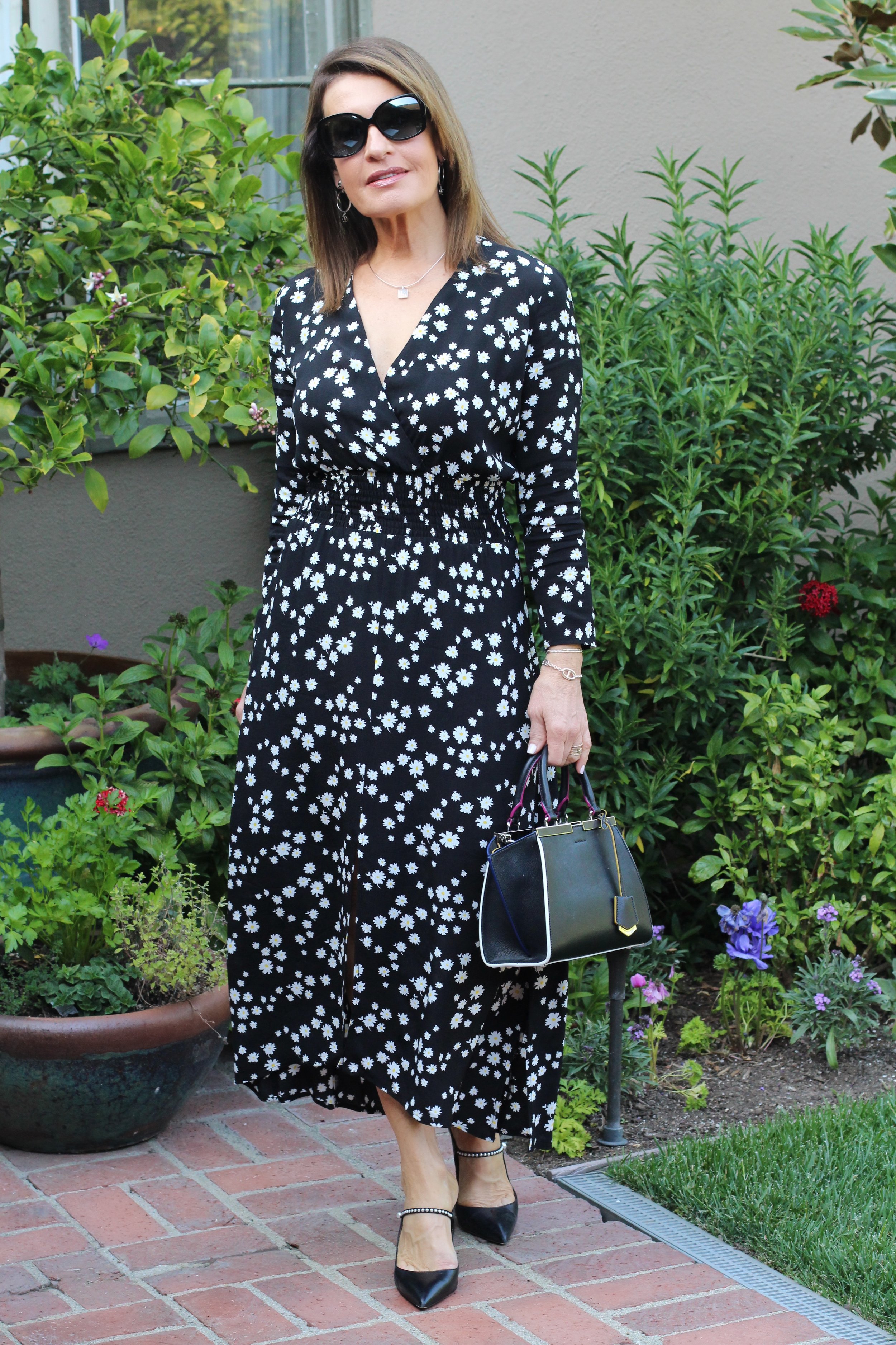 Maje Dress, Orciani Belt, Gianvito Rossi Heels, Dior Clutch and Shades, Vintage Necklace, Cabi Earrings, Bracelets by Molly.