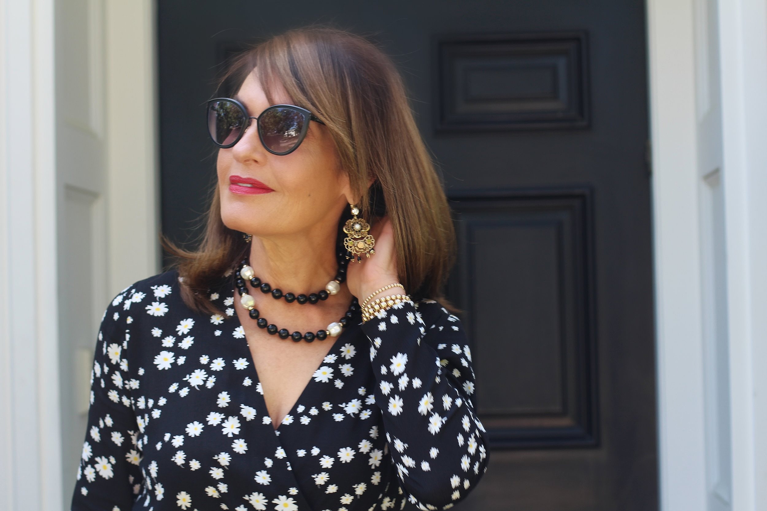 Maje Dress, Orciani Belt, Gianvito Rossi Heels, Dior Clutch and Shades, Vintage Necklace, Cabi Earrings, Bracelets by Molly.