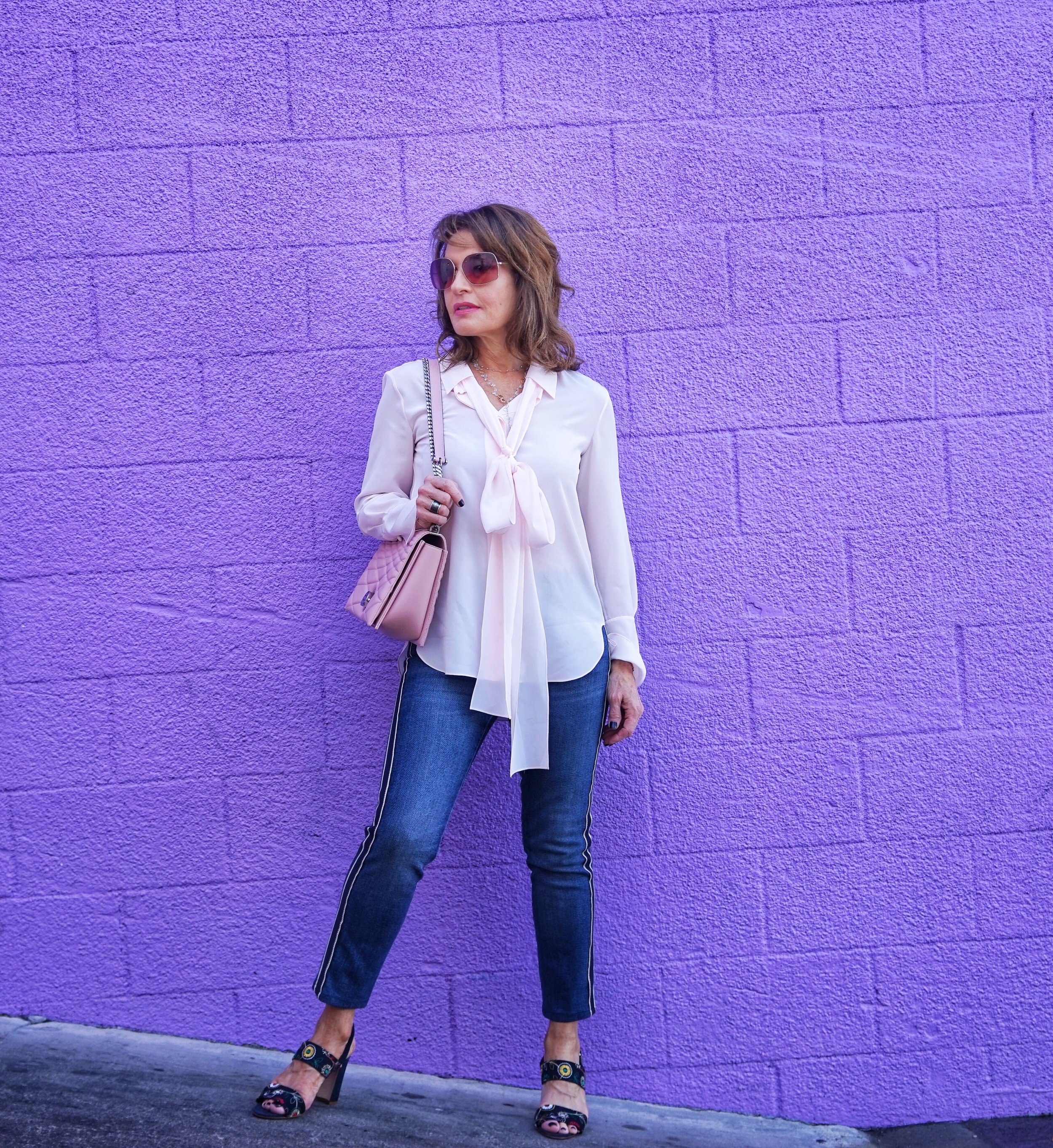  The Row Jacket, Chloe Blouse, Alexander McQueen Jeans, Manolo Blahnik Sandals, Bally Handbag, Robin Terman Bracelets, Ippolita Earrings,  Anne Sisteron Choker, Dominique Cohen necklace, Suneera Ring, Oliver Peoples Sunglasses.