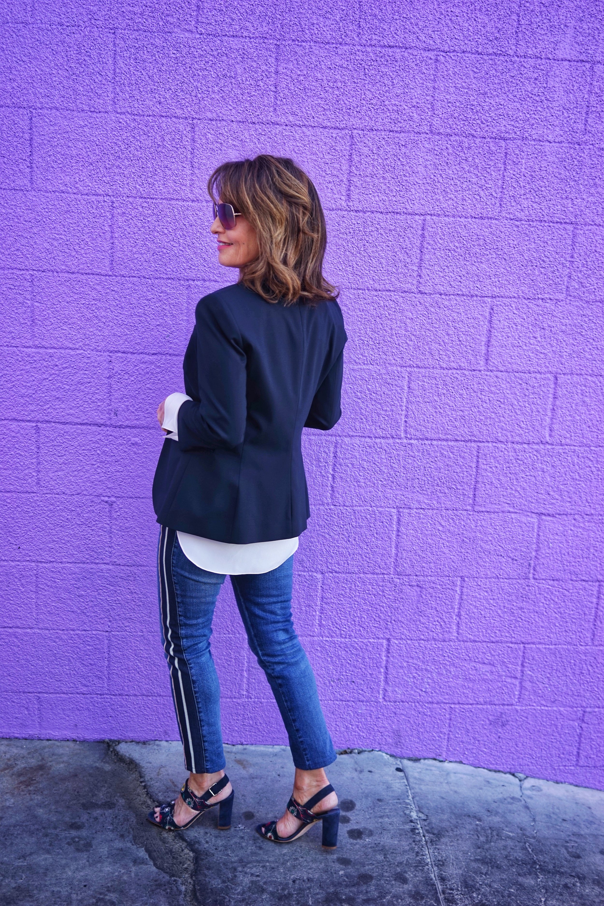  The Row Jacket, Chloe Blouse, Alexander McQueen Jeans, Manolo Blahnik Sandals, Bally Handbag, Robin Terman Bracelets, Ippolita Earrings,  Anne Sisteron Choker, Dominique Cohen necklace, Suneera Ring, Oliver Peoples Sunglasses.