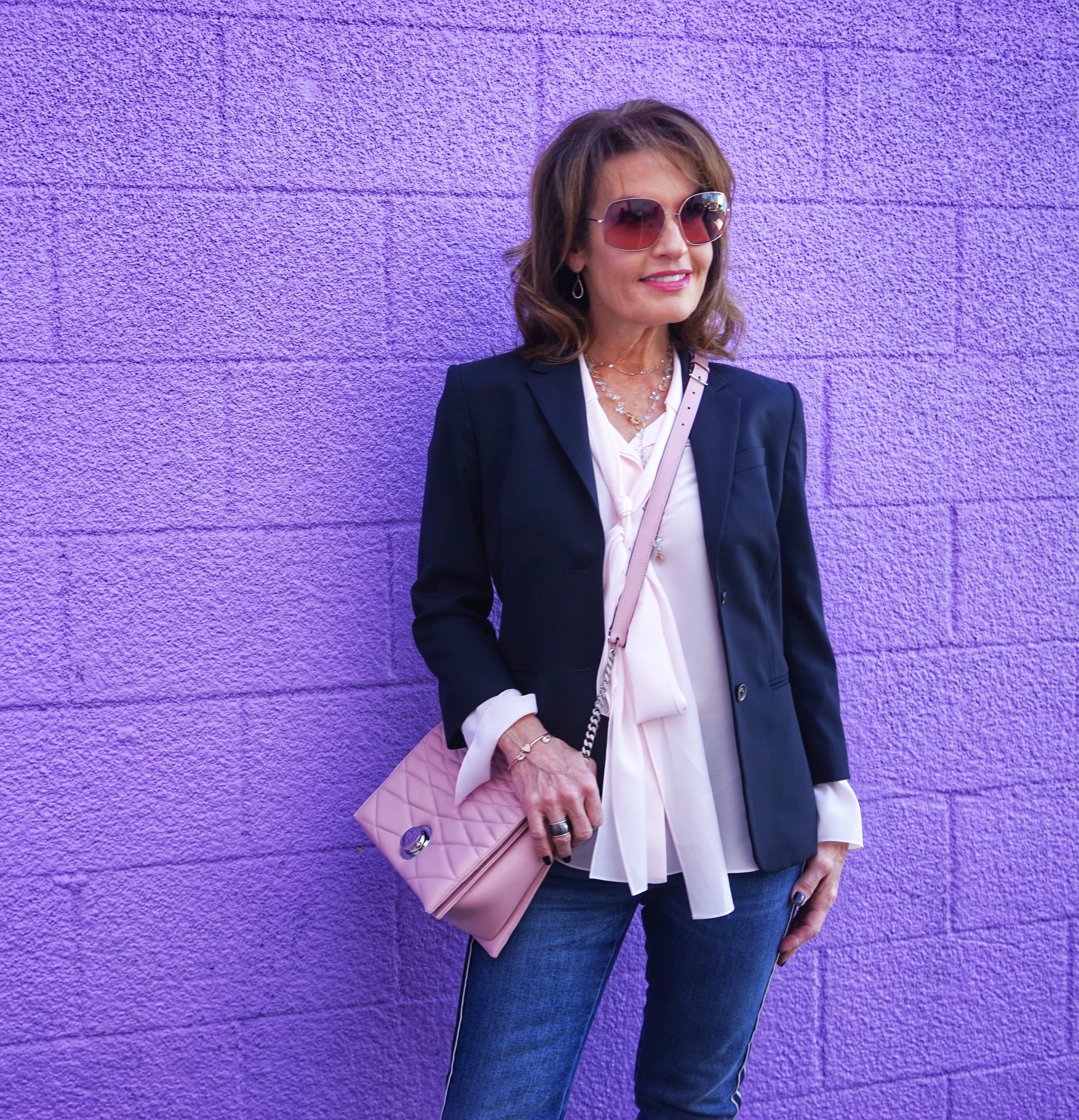  The Row Jacket, Chloe Blouse, Alexander McQueen Jeans, Manolo Blahnik Sandals, Bally Handbag, Robin Terman Bracelets, Ippolita Earrings,  Anne Sisteron Choker, Dominique Cohen necklace, Suneera Ring, Oliver Peoples Sunglasses.