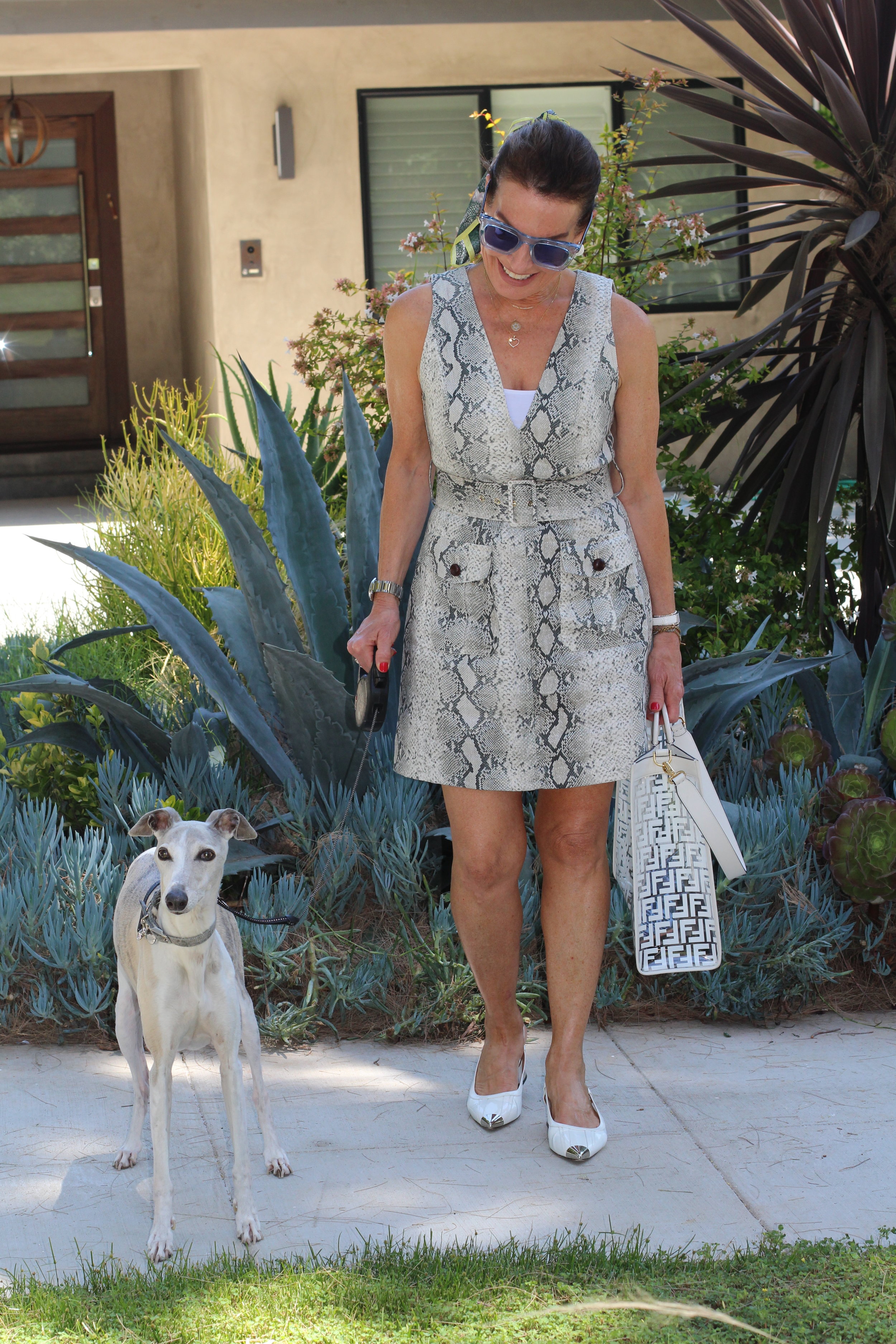 Zimmerman Dress, Wolford Tank, A World Curated Scarf, Louis Vuitton Shades, Fendi Bag, Marni Shoes, Robin Terman Necklaces,. 