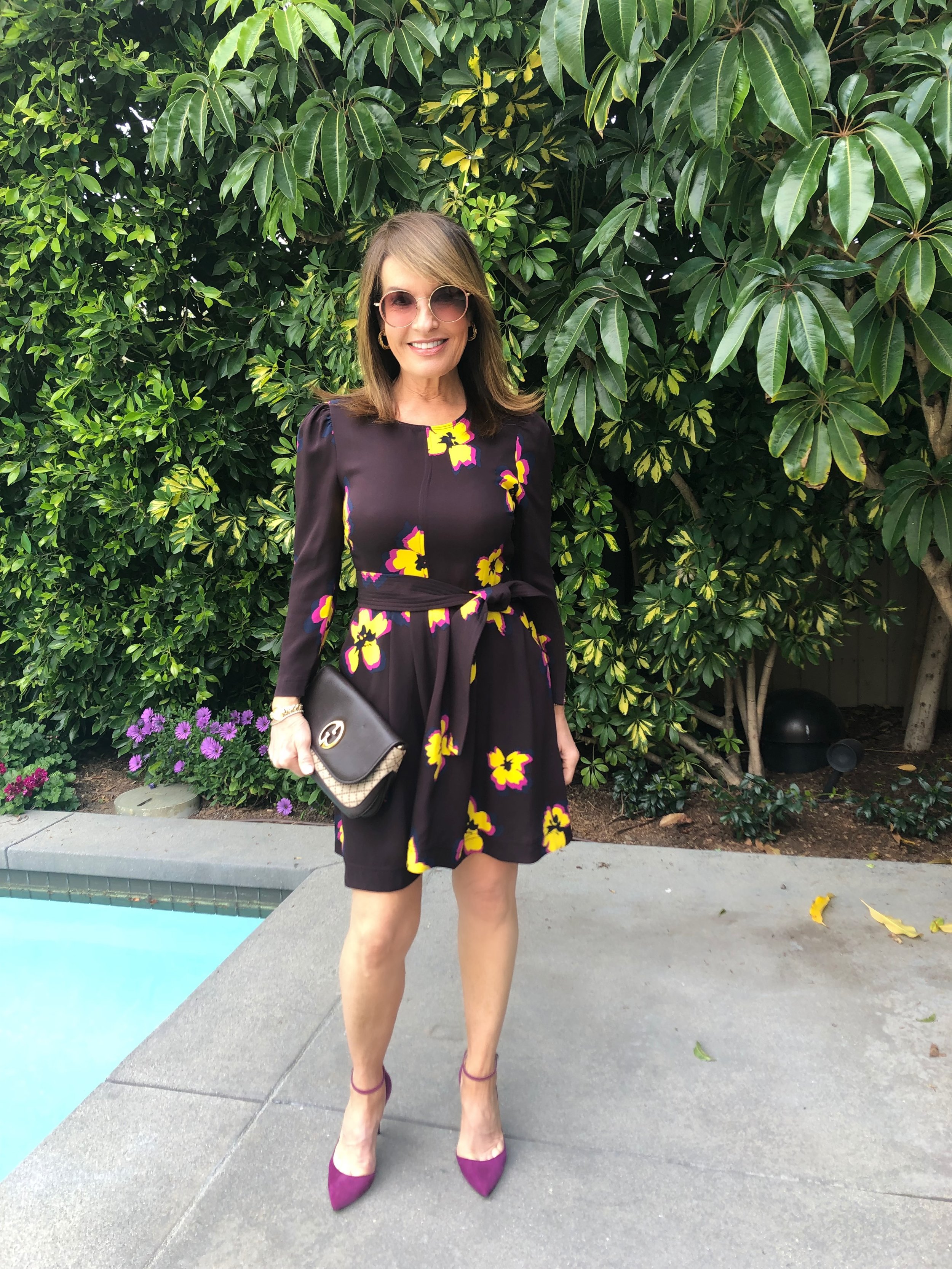 A.L.C. Dress, Jimmy Choo Shoes, Vintage Gucci Handbag, Gucci Sunglasses, Bracelets by Molly (left wrist), Charm Bracelet by Cathryn Wagner (right hand).