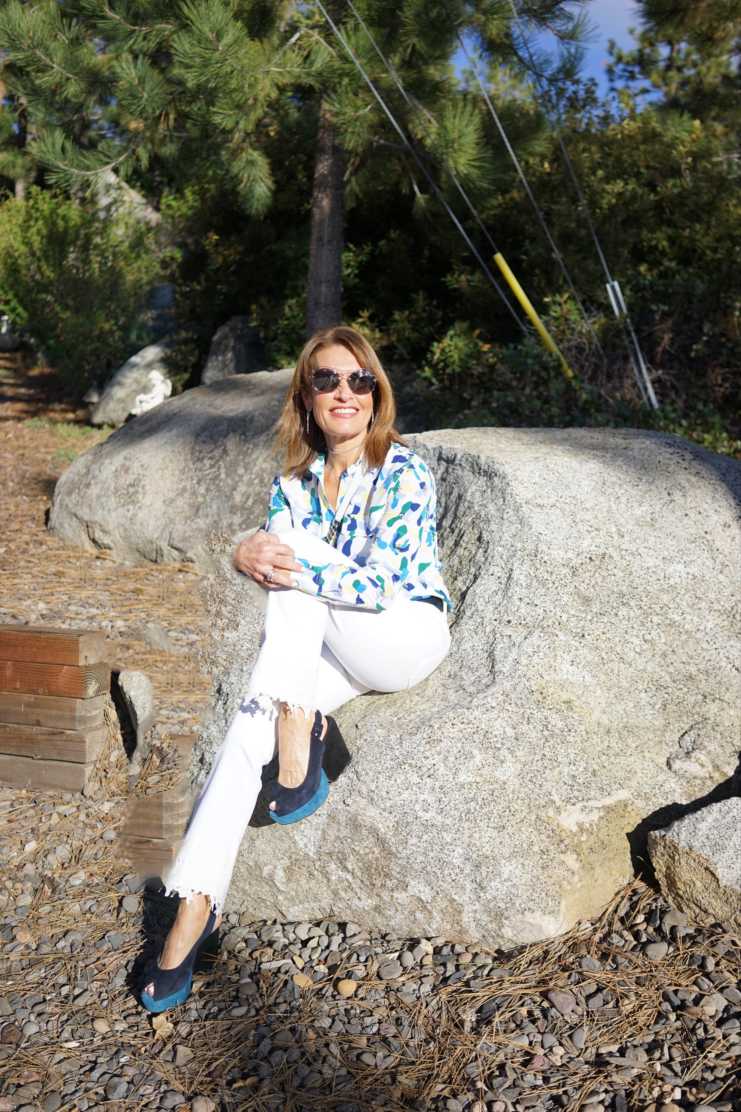 J Brand Jeans, Equipment Blouse, Robert Clergerie Shoes, Chanel Handbag, Miu Miu Shades, Hermes Belt, John Hardy Hoops .