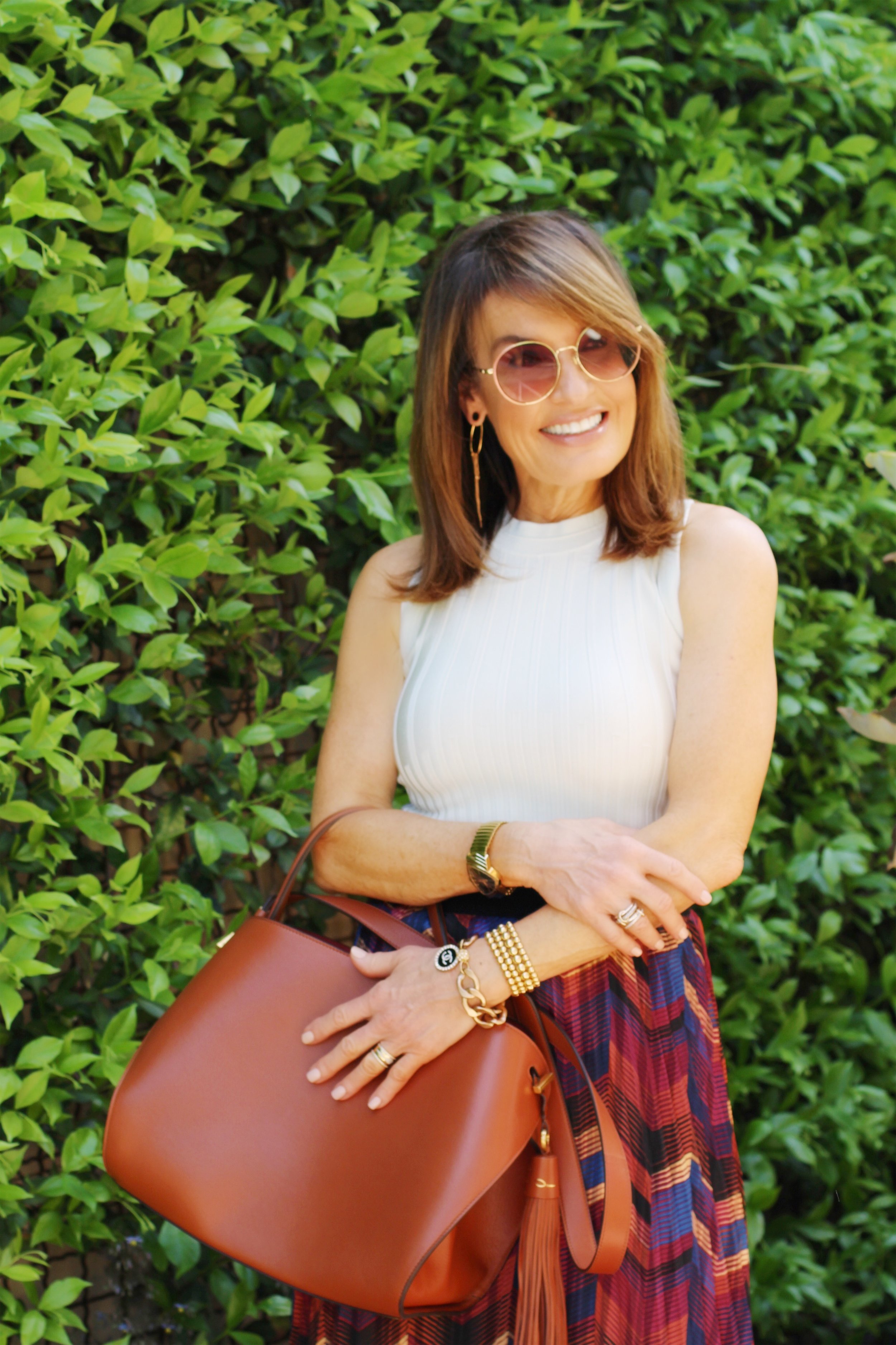 Ba&sh Skirt, Yigal Azrouel Top, Fendi Shoes, Oscar De La Renta Handbag, Gucci Sunnies, Cathryn Wagner Chain Bracelet, Jewels by Molly Beaded Bracelets, Meyrav Shavit Earrings