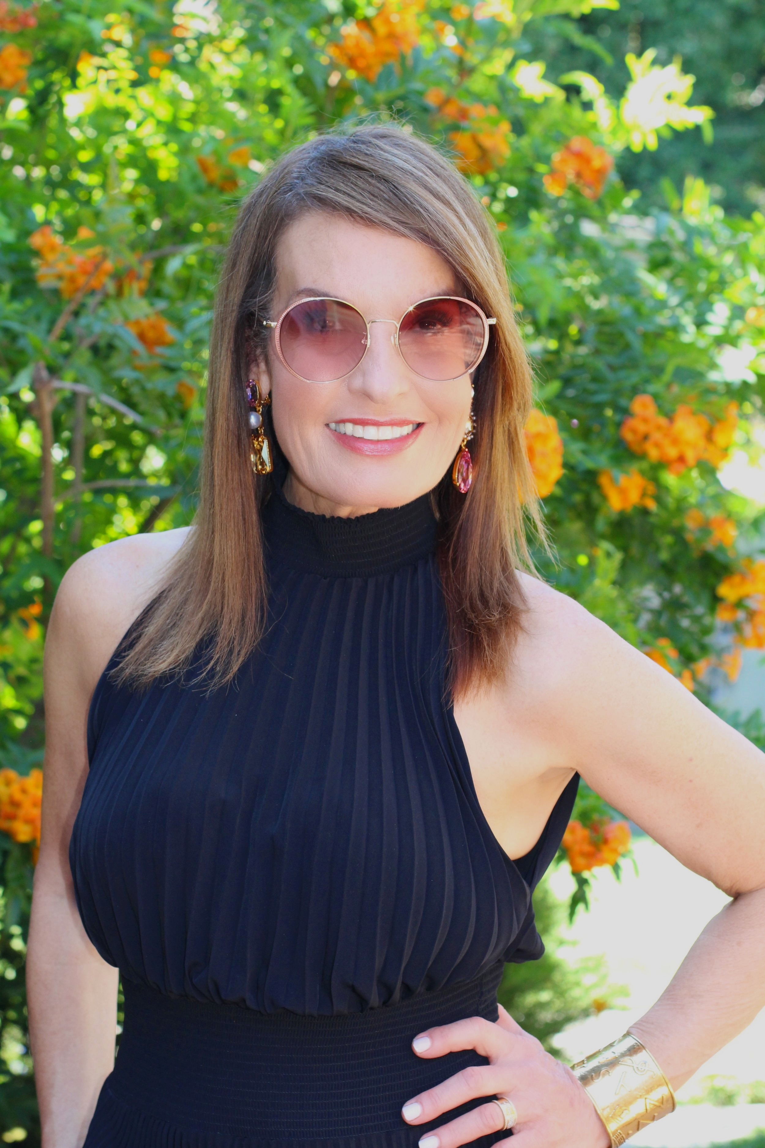 ALC Dress, Dolce and Gabanna Slides, Oscar De La Renta Earrings, Vintage YSL Bracelet, Dior Clutch, Gucci Shades. 