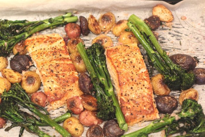 Pan Roasted Salmon with Potatoes and Broccolini