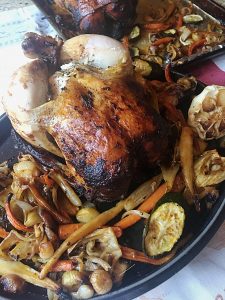 Red Roast Chicken with Whole Garlic and Vegetables