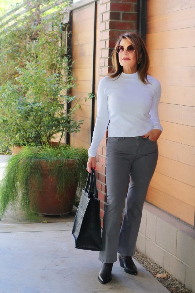 Theory Blazer, A.L.C. Turtleneck, Frame Pants, Dior Booties and Tote, A World Curated Socks, Vintage Karl, Lagerfeld Earrings, Gucci Sunnies. 