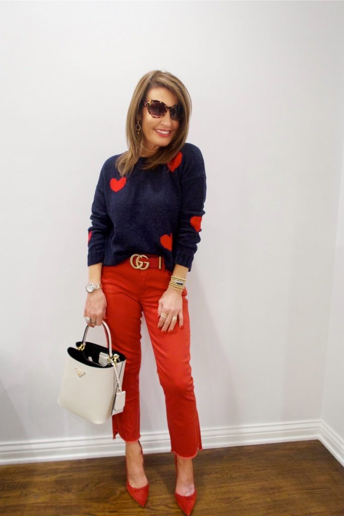 Rails Sweater, Cabi Jeans, Gucci Belt, Gianvito Rossi Pumps, Jewels by Molly Sydney bracelets and Necklaces, The Fine Jewelry Bar Earrings, Prada Handbag, Vintage Prada Shades