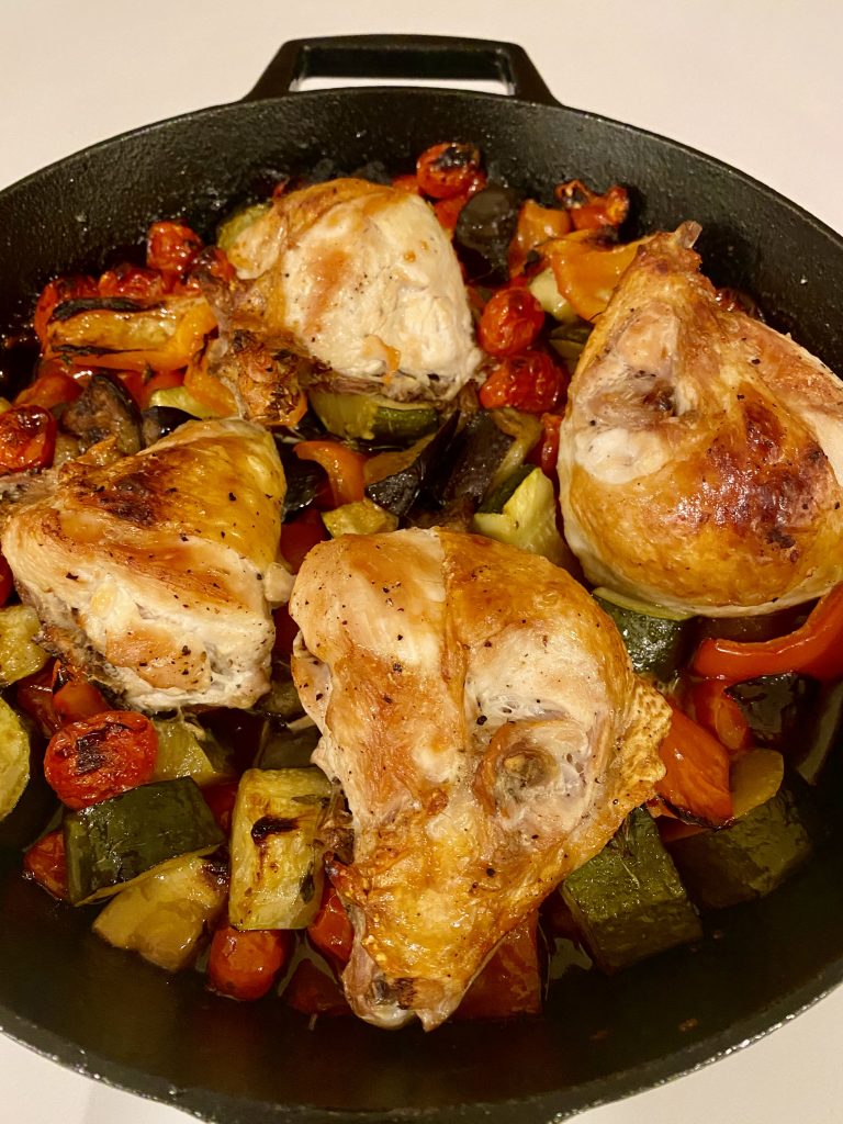One Skillet Roasted Chicken Breasts with Ratatouille